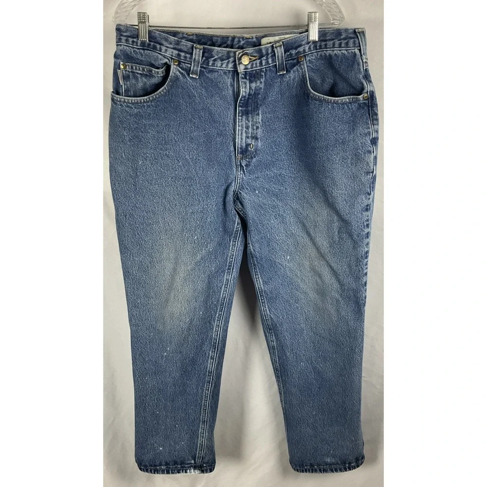 Carhartt Relaxed Fit Jeans Mens 38x30 Blue Workwear Heavyweight Denim Cotton Zip